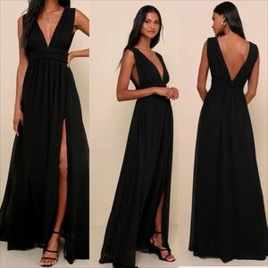 Lulu's Black Maxi Dress with Deep V-Neck